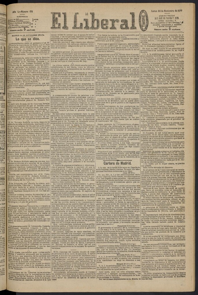 Miniatura de El Liberal (Madrid. 1879) del 24 de noviembre de 1879, nº 178