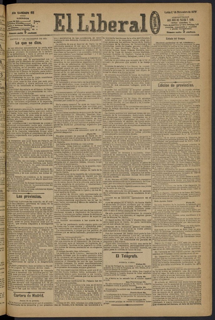 Miniatura de El Liberal (Madrid. 1879) del 1 de diciembre de 1879, nº 185