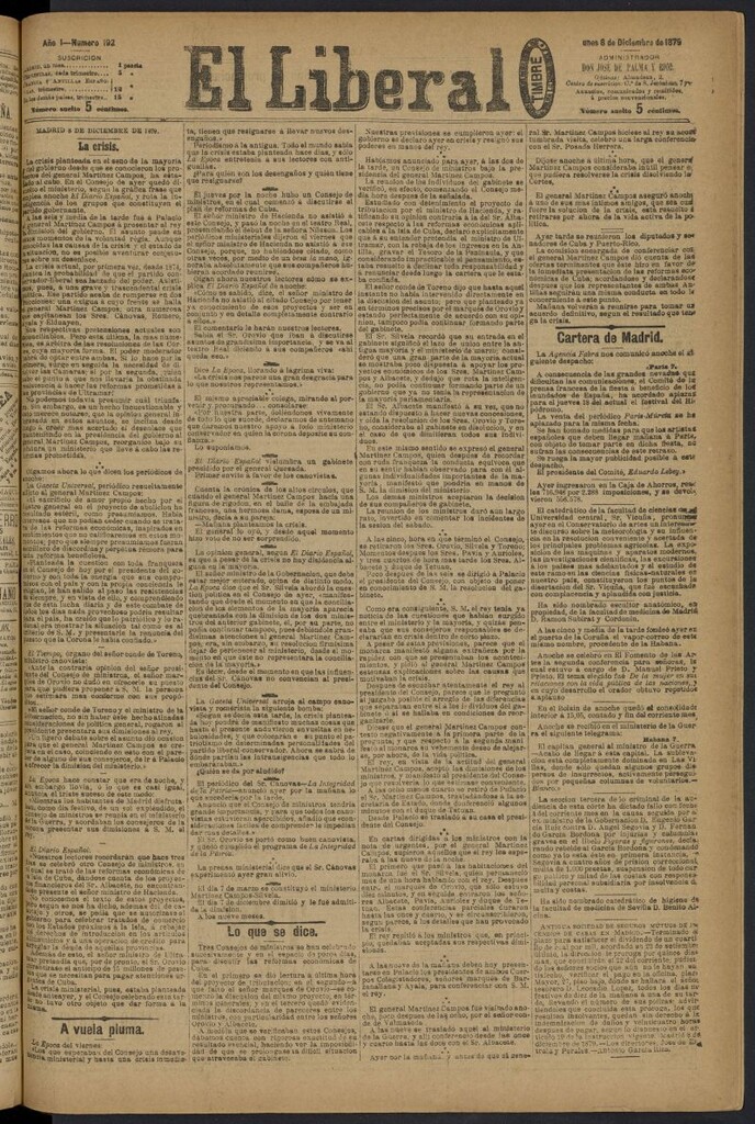 Miniatura de El Liberal (Madrid. 1879) del 8 de diciembre de 1879, nº 192