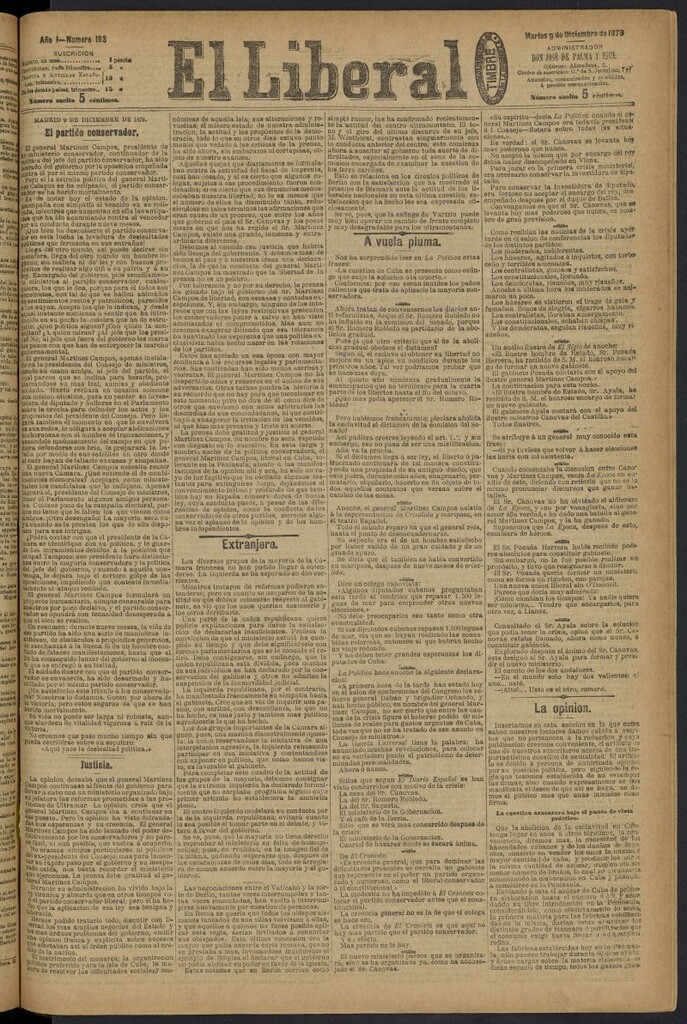 Miniatura de El Liberal (Madrid. 1879) del 9 de diciembre de 1879, nº 193