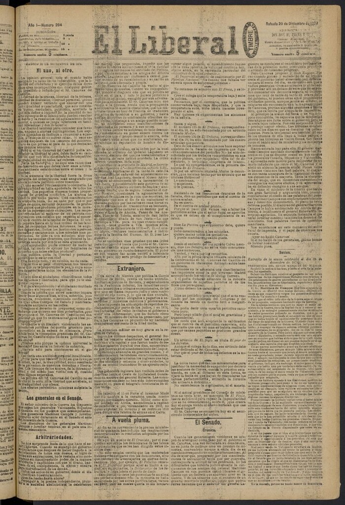 Miniatura de El Liberal (Madrid. 1879) del 20 de diciembre de 1879, nº 204