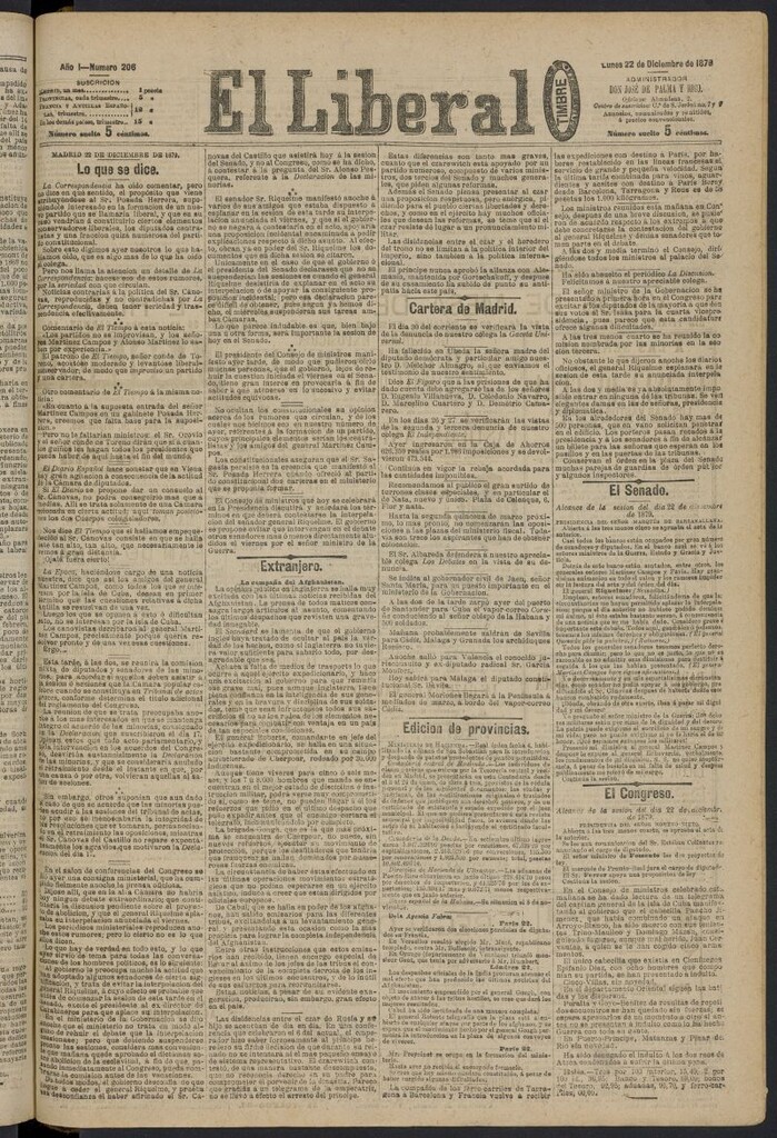 Miniatura de El Liberal (Madrid. 1879) del 22 de diciembre de 1879, nº 206