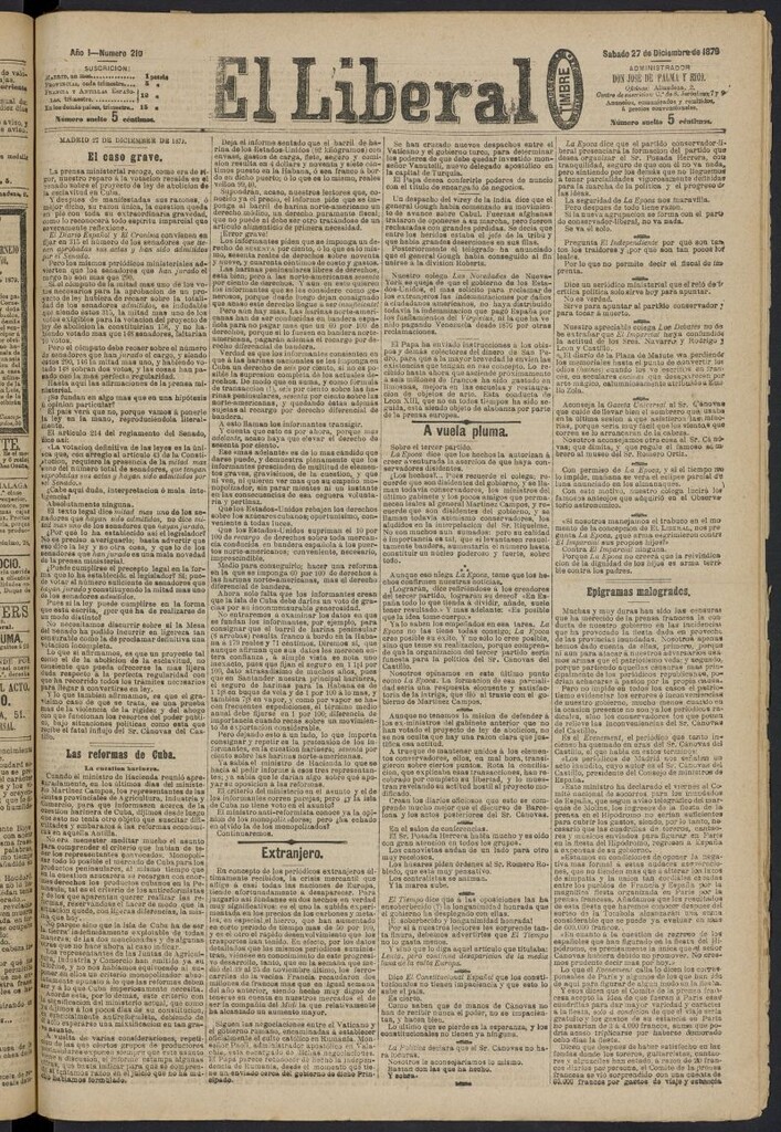 Miniatura de El Liberal (Madrid. 1879) del 27 de diciembre de 1879, nº 210