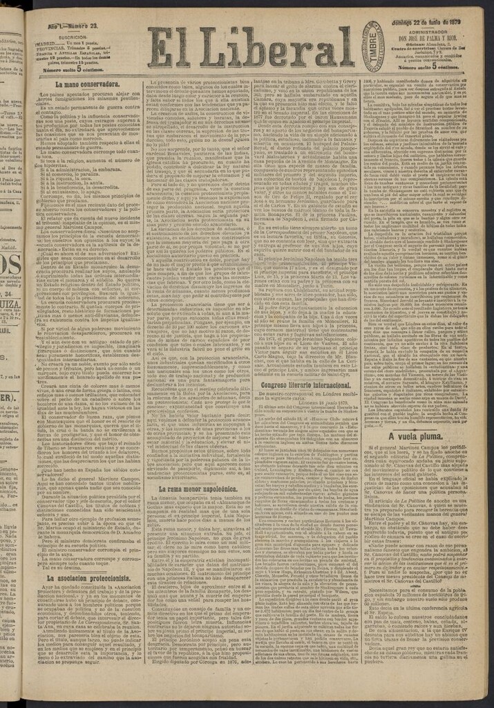 Miniatura de El Liberal (Madrid. 1879) del 22 de junio de 1879, nº 23