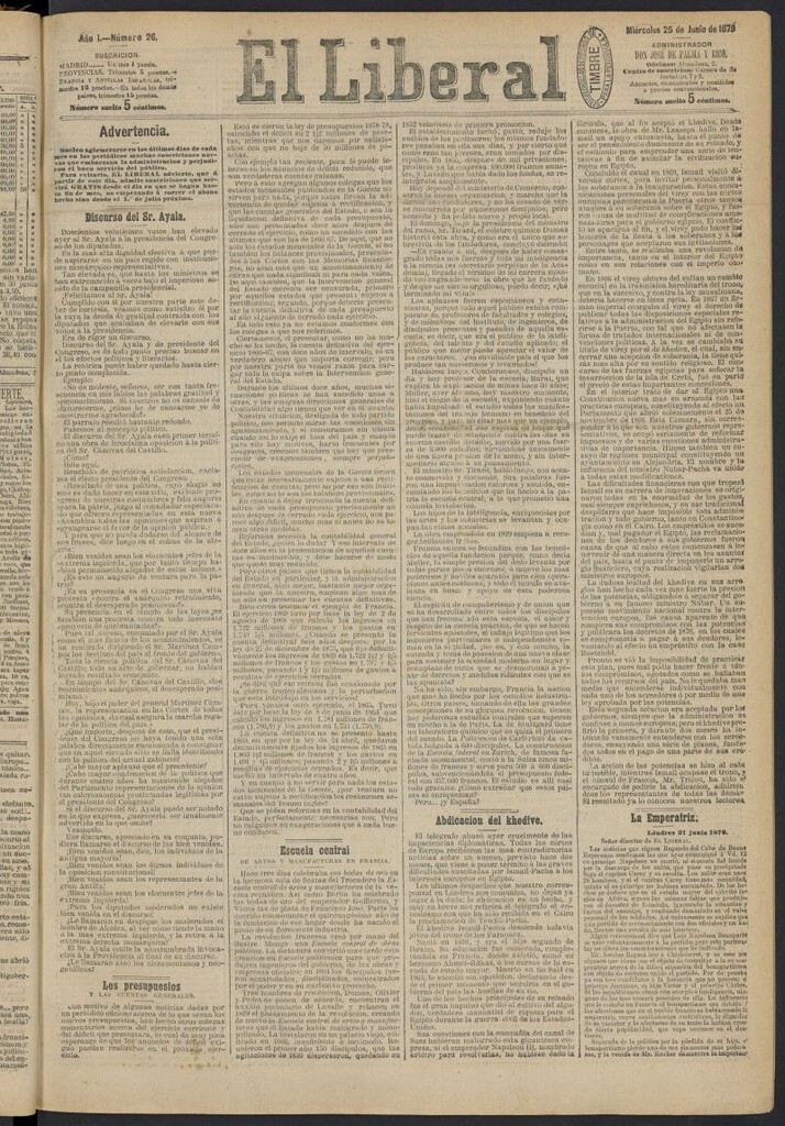 Miniatura de El Liberal (Madrid. 1879) del 25 de junio de 1879, nº 26