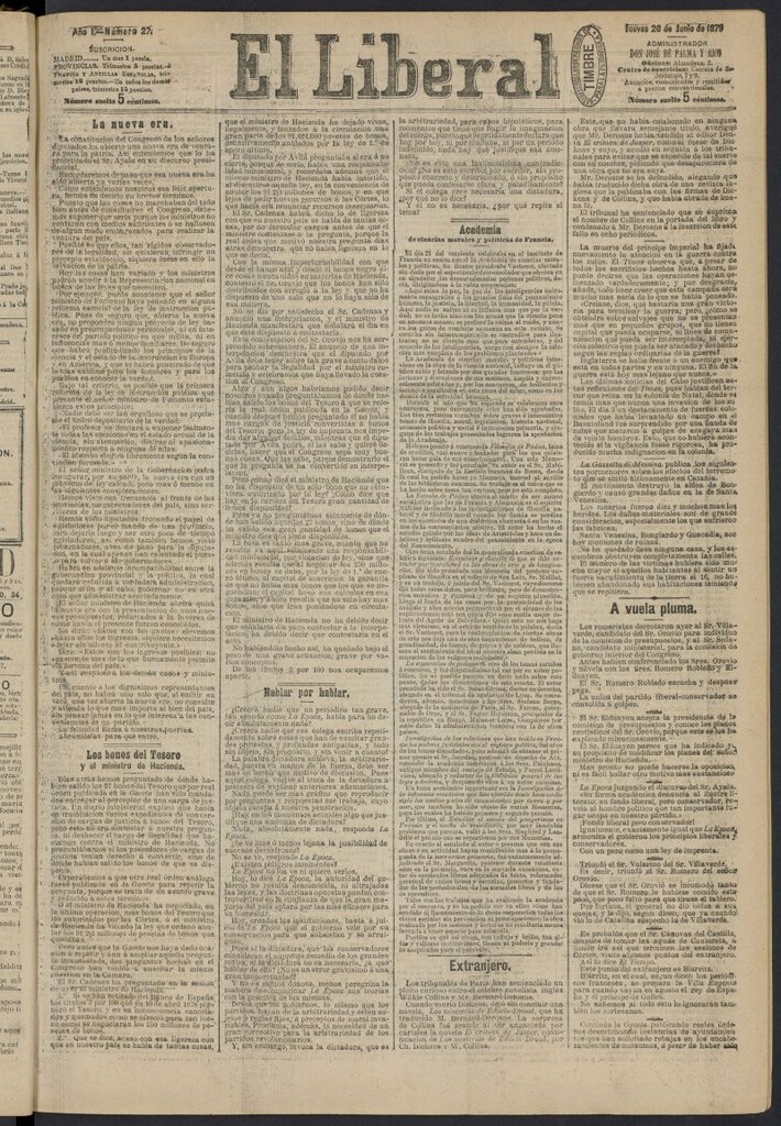 Miniatura de El Liberal (Madrid. 1879) del 26 de junio de 1879, nº 27