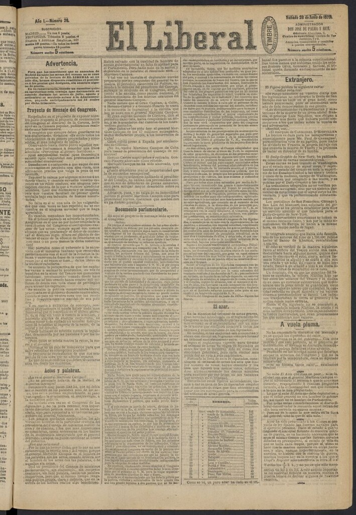 Miniatura de El Liberal (Madrid. 1879) del 28 de junio de 1879, nº 29