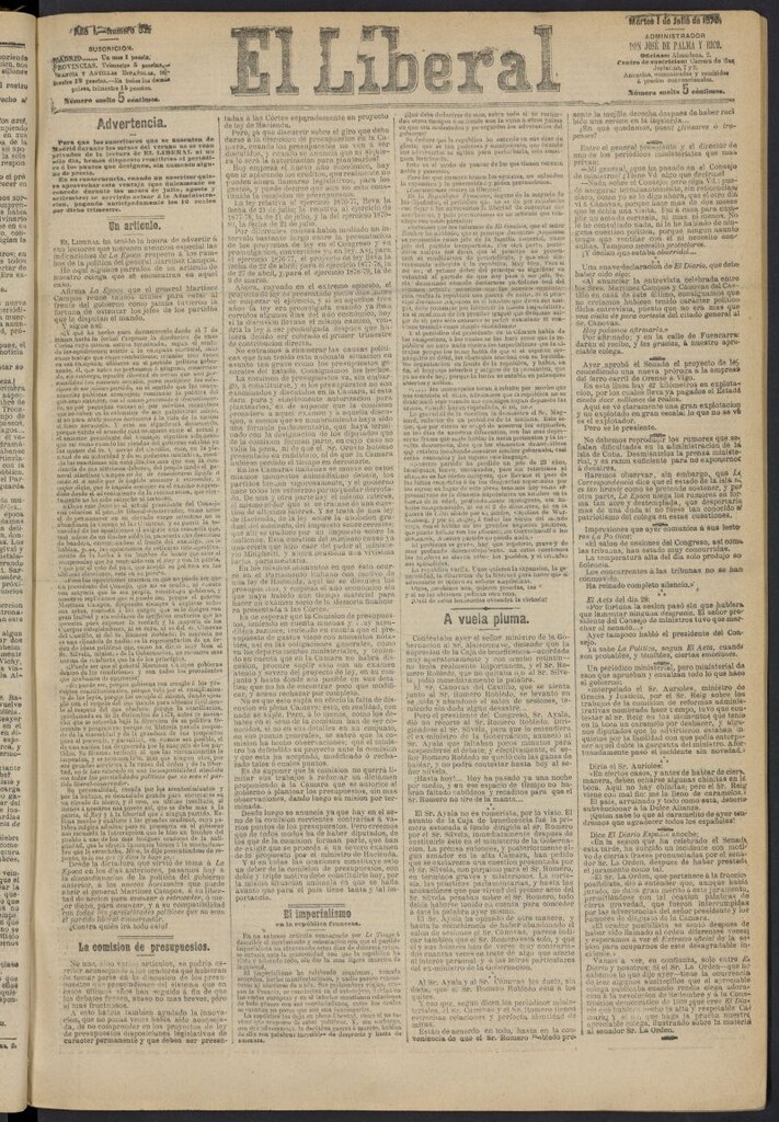 Miniatura de El Liberal (Madrid. 1879) del 1 de julio de 1879, nº 32