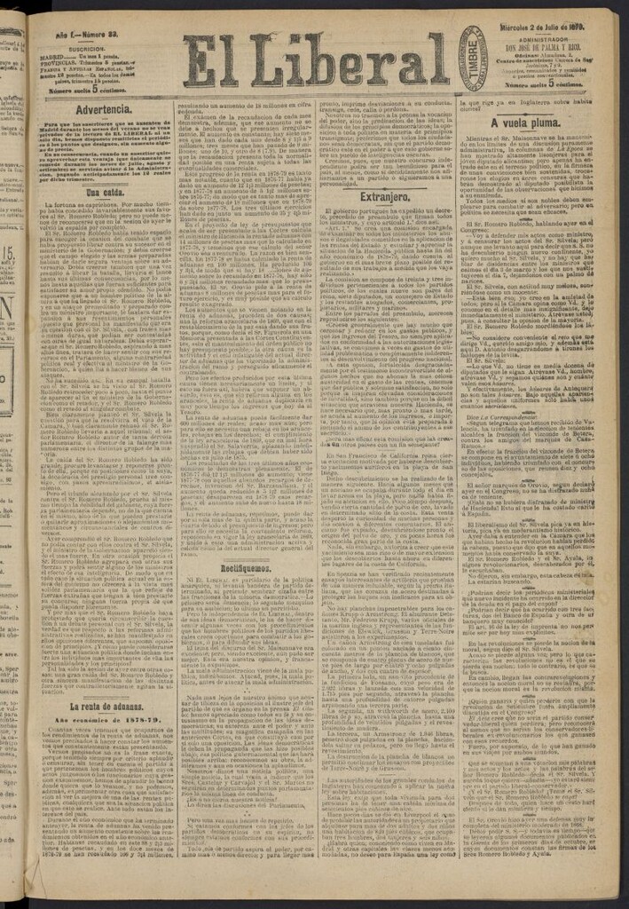 Miniatura de El Liberal (Madrid. 1879) del 2 de julio de 1879, nº 33