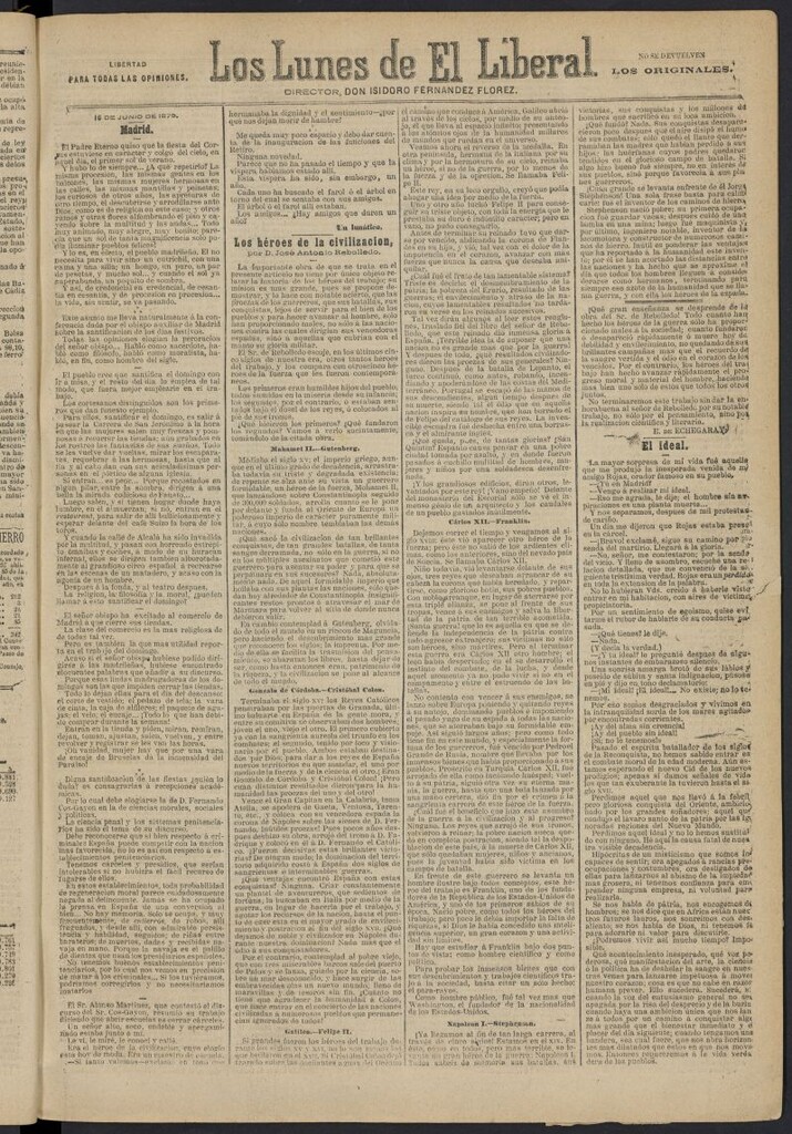 Miniatura de El Liberal (Madrid. 1879) del 16 de junio de 1879, suplemento