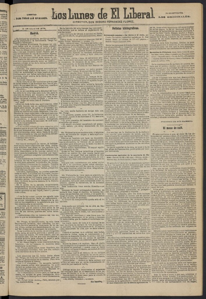 Miniatura de El Liberal (Madrid. 1879) del 21 de julio de 1879, suplemento