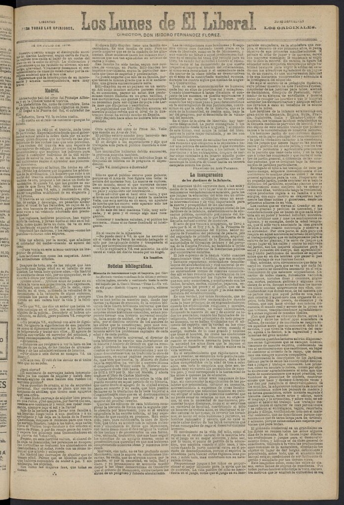 Miniatura de El Liberal (Madrid. 1879) del 28 de julio de 1879, suplemento