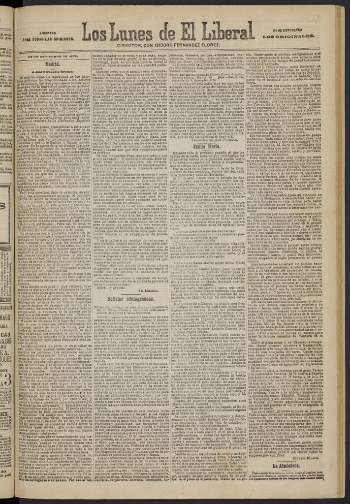Miniatura de El Liberal (Madrid. 1879) del 22 de septiembre de 1879, suplemento