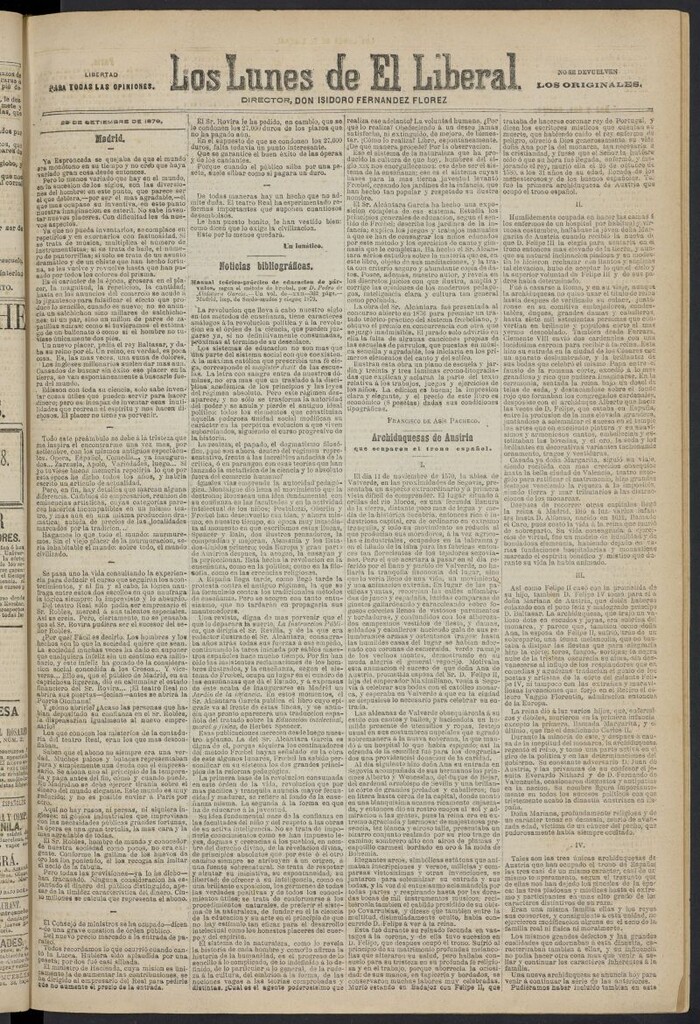 Miniatura de El Liberal (Madrid. 1879) del 29 de septiembre de 1879, suplemento