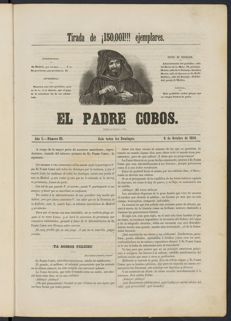 Miniatura de El Padre Cobos: periódico de literatura y artes del 8 de octubre de 1854, nº 3