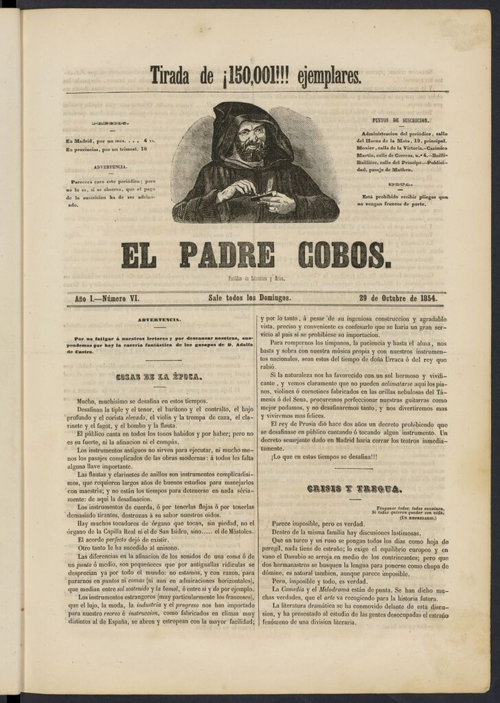Miniatura de El Padre Cobos: periódico de literatura y artes del 29 de octubre de 1854, nº 6