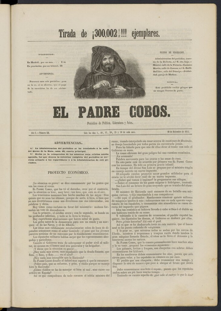 Miniatura de El Padre Cobos: periódico de literatura y artes del 10 de diciembre de 1854, nº 12