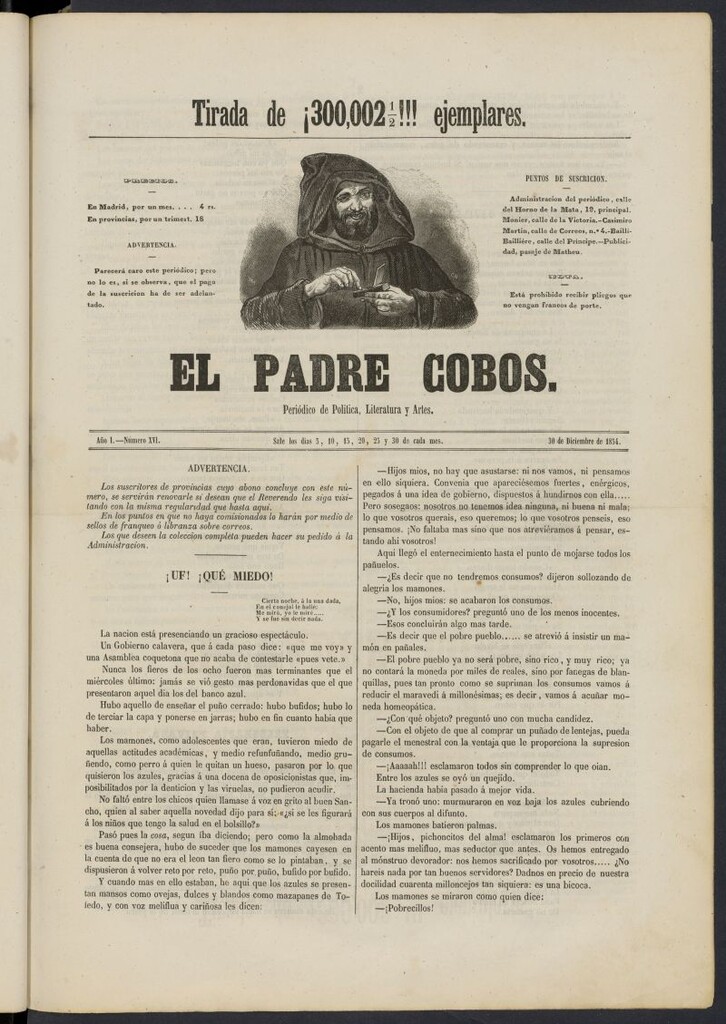 Miniatura de El Padre Cobos: periódico de literatura y artes del 30 de diciembre de 1854, nº 16