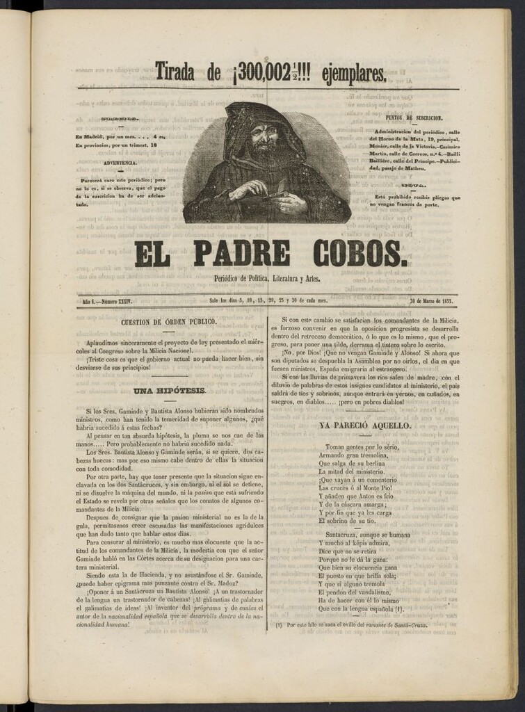 Miniatura de El Padre Cobos: periódico de literatura y artes del 30 de marzo de 1855, nº 34