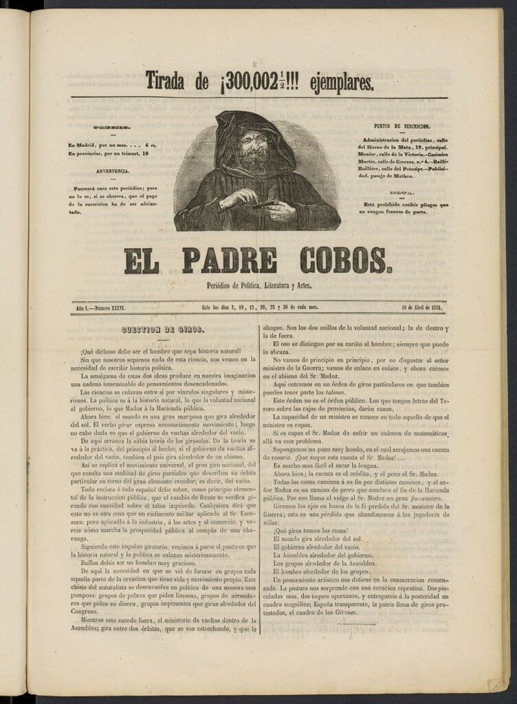 Miniatura de El Padre Cobos: periódico de literatura y artes del 10 de abril de 1855, nº 36