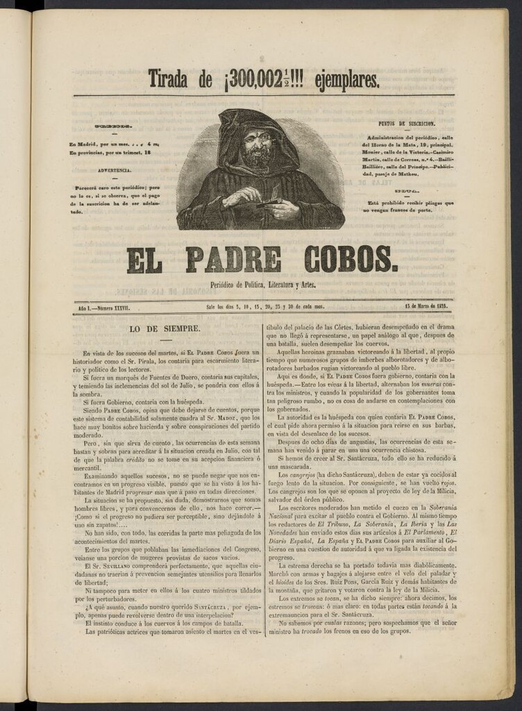 Miniatura de El Padre Cobos: periódico de literatura y artes del 15 de marzo [sic] de 1855, nº 37