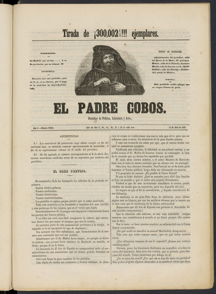 Miniatura de El Padre Cobos: periódico de literatura y artes del 25 de abril de 1855, nº 39