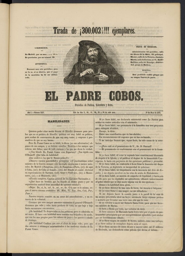 Miniatura de El Padre Cobos: periódico de literatura y artes del 20 de mayo de 1855, nº 44