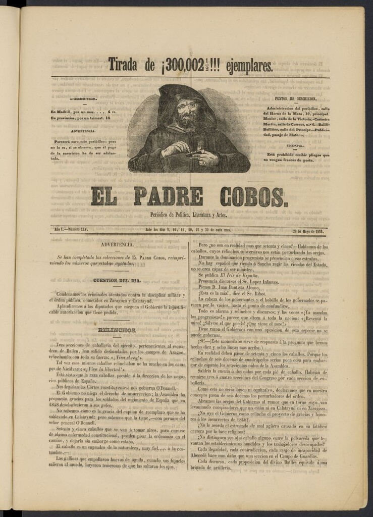 Miniatura de El Padre Cobos: periódico de literatura y artes del 25 de mayo de 1855, nº 45