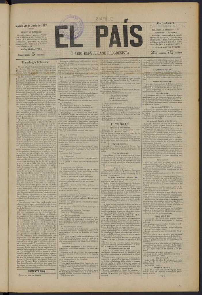 Miniatura de El País: diario republicano-progresista del 24 de junio de 1887, nº 3