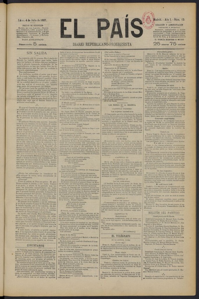 Miniatura de El País: diario republicano-progresista del 4 de julio de 1887, nº 13