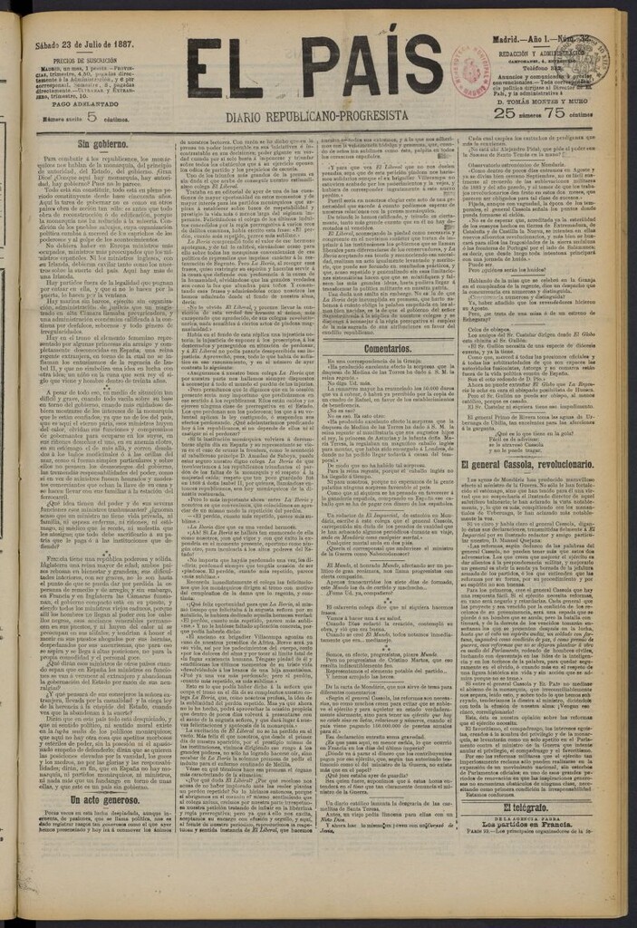 Miniatura de El País: diario republicano-progresista del 23 de julio de 1887, nº 32
