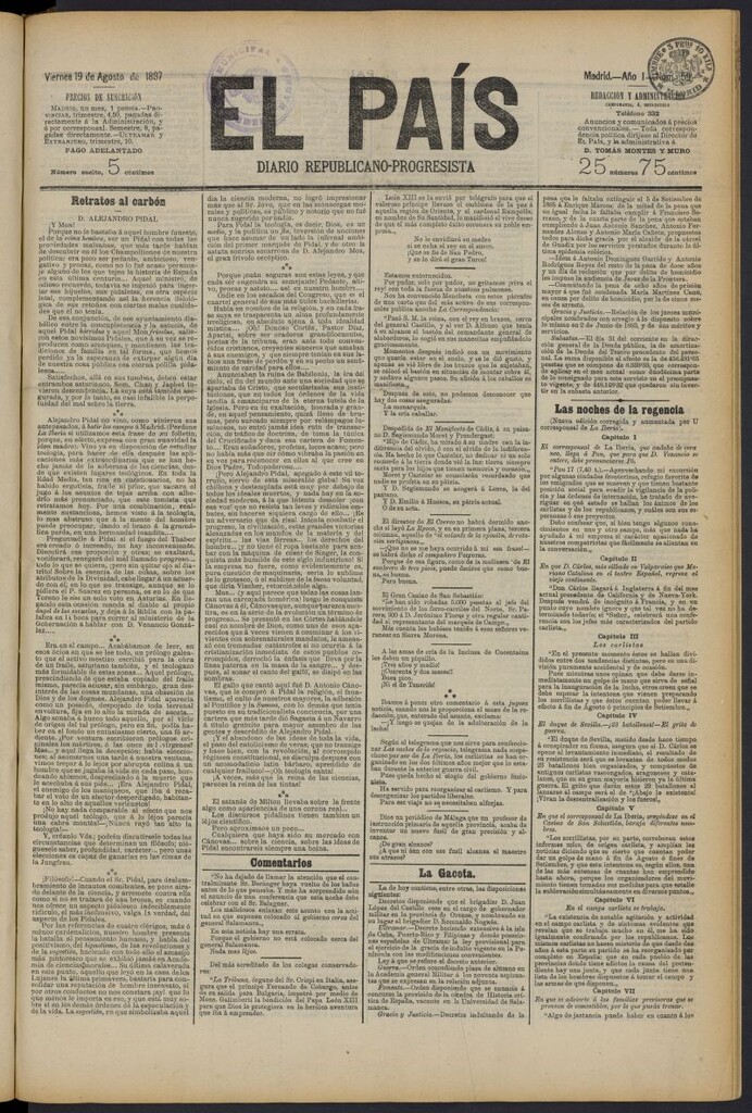 Miniatura de El País: diario republicano-progresista del 19 de agosto de 1887, nº 59