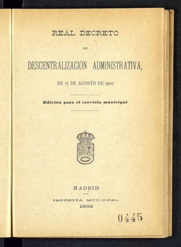 Miniatura de Real Decreto de Descentralización Administrativa de 15 de agosto de 1902