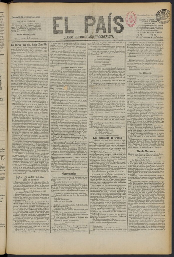 Miniatura de El País: diario republicano-progresista del 16 de septiembre de 1887, nº 87