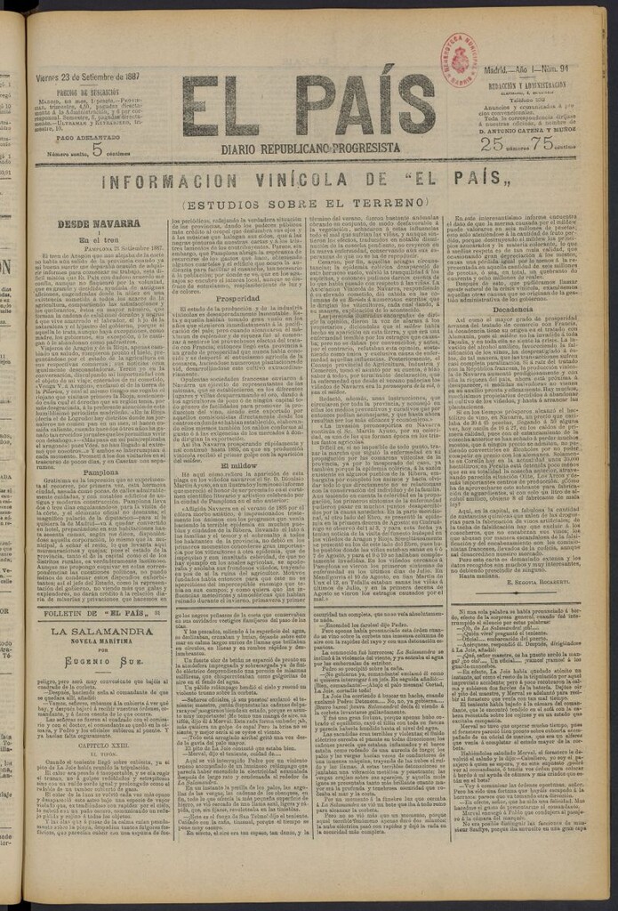 Miniatura de El País: diario republicano-progresista del 23 de septiembre de 1887, nº 94