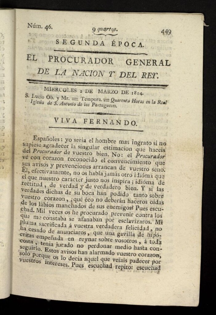 Miniatura de El Procurador General de la Nación y del Rey (Madrid) del 2 de marzo de 1814, nº 46