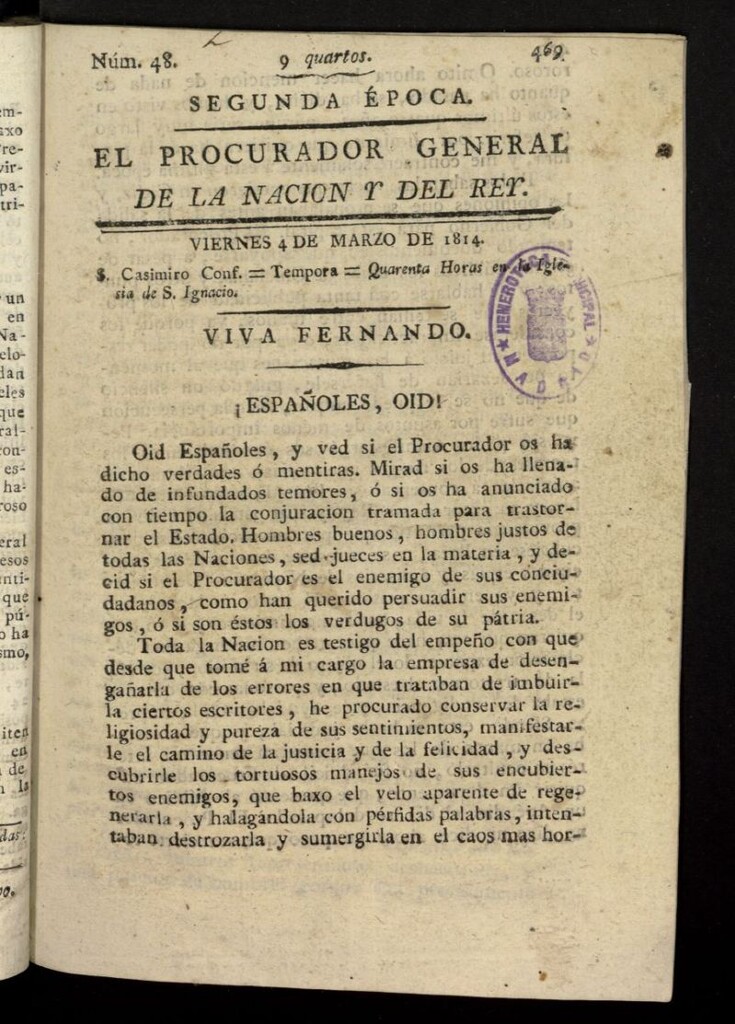Miniatura de El Procurador General de la Nación y del Rey (Madrid) del 4 de marzo de 1814, nº 48