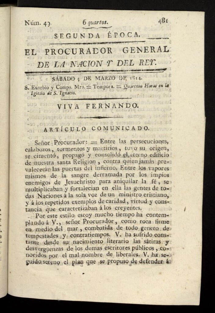 Miniatura de El Procurador General de la Nación y del Rey (Madrid) del 5 de marzo de 1814, nº 49