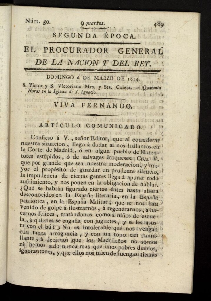 Miniatura de El Procurador General de la Nación y del Rey (Madrid) del 6 de marzo de 1814, nº 50