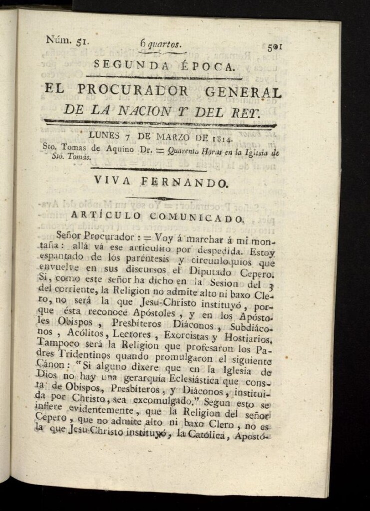 Miniatura de El Procurador General de la Nación y del Rey (Madrid) del 7 de marzo de 1814, nº 51
