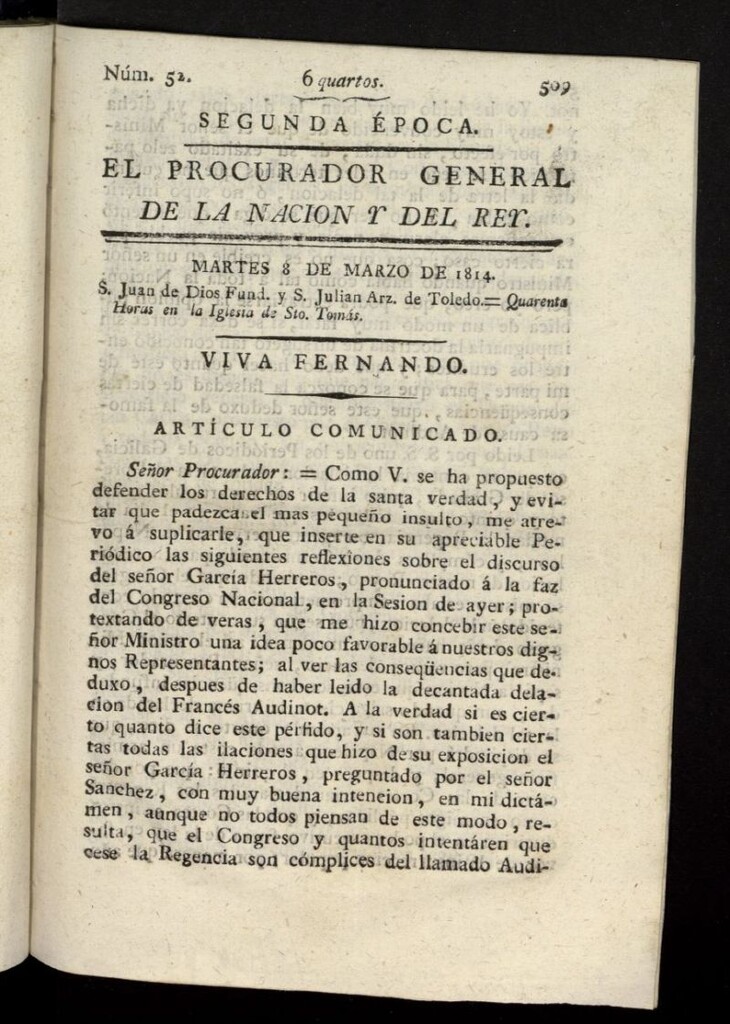 Miniatura de El Procurador General de la Nación y del Rey (Madrid) del 8 de marzo de 1814, nº 52