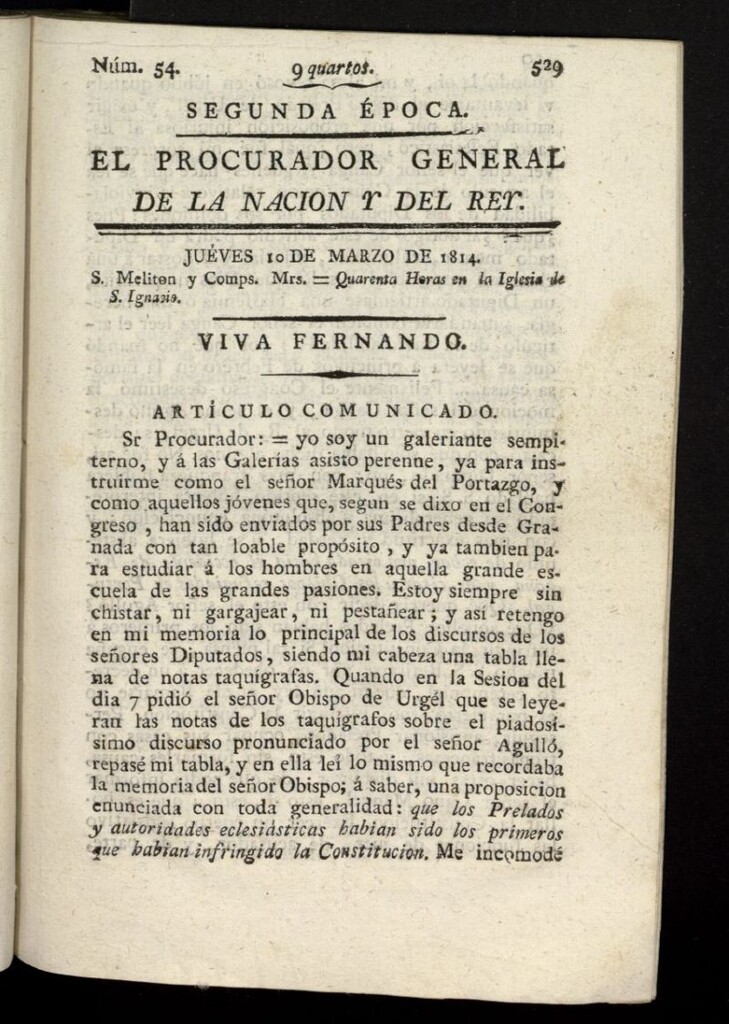 Miniatura de El Procurador General de la Nación y del Rey (Madrid) del 10 de marzo de 1814, nº 54