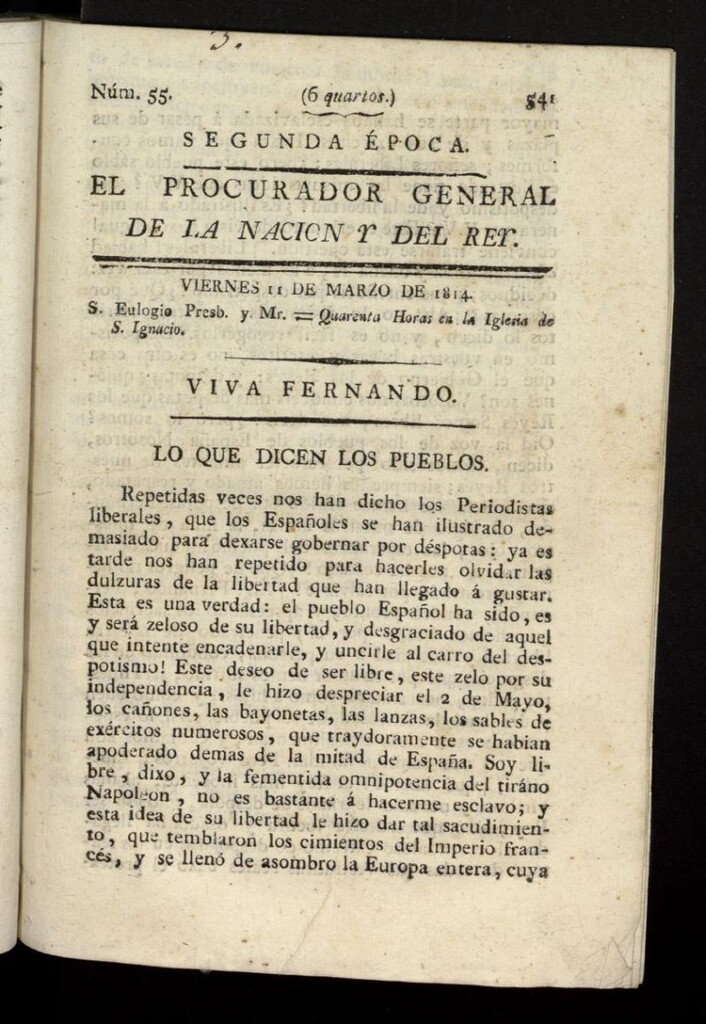 Miniatura de El Procurador General de la Nación y del Rey (Madrid) del 11 de marzo de 1814, nº 55