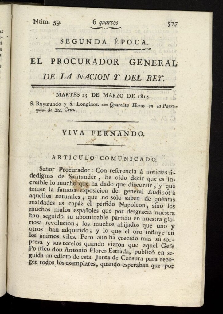 Miniatura de El Procurador General de la Nación y del Rey (Madrid) del 15 de marzo de 1814, nº 59
