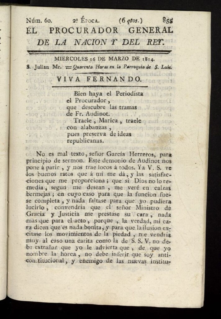 Miniatura de El Procurador General de la Nación y del Rey (Madrid) del 16 de marzo de 1814, nº 60