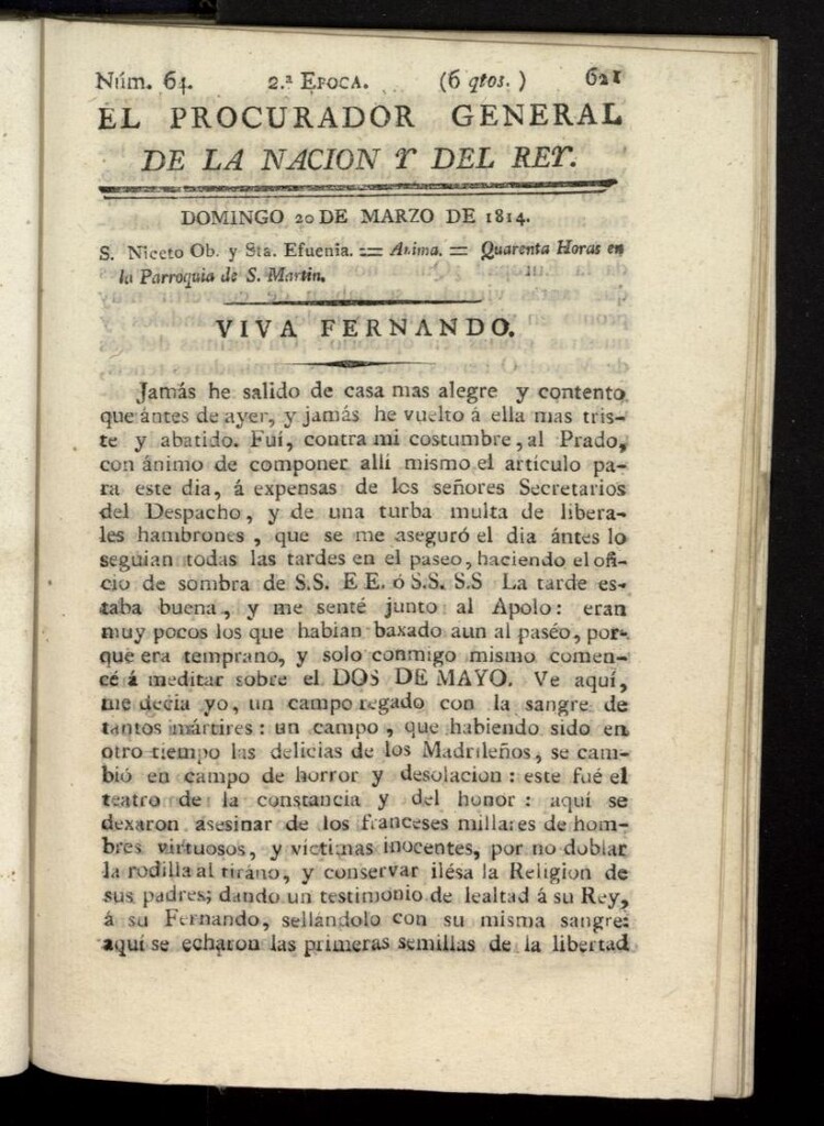 Miniatura de El Procurador General de la Nación y del Rey (Madrid) del 20 de marzo de 1814, nº 64