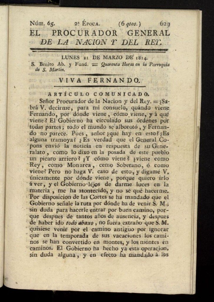 Miniatura de El Procurador General de la Nación y del Rey (Madrid) del 21 de marzo de 1814, nº 65