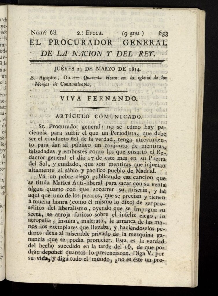 Miniatura de El Procurador General de la Nación y del Rey (Madrid) del 24 de marzo de 1814, nº 68