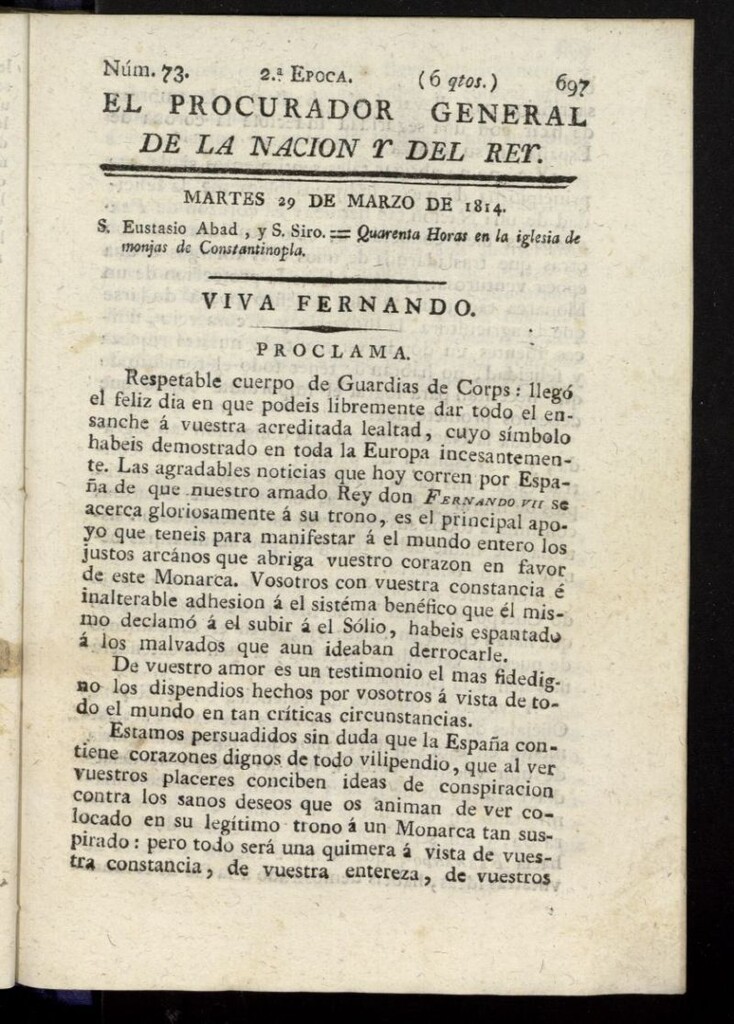 Miniatura de El Procurador General de la Nación y del Rey (Madrid) del 29 de marzo de 1814, nº 73