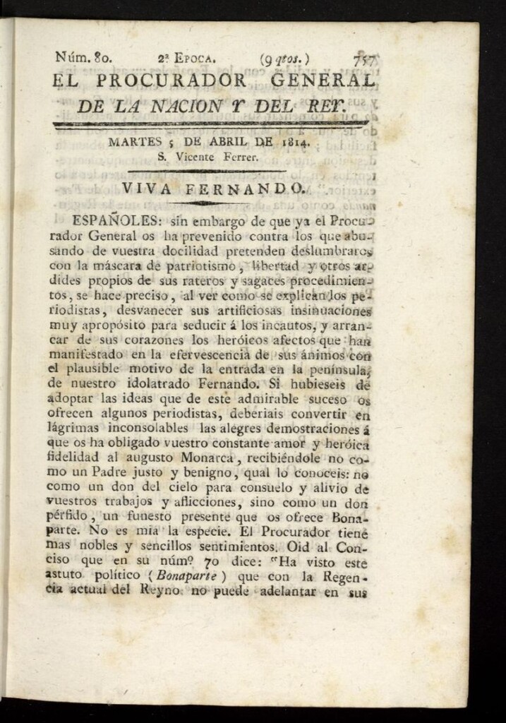 Miniatura de El Procurador General de la Nación y del Rey (Madrid) del 5 de abril de 1814, nº 80